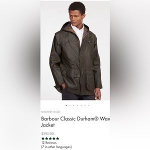 Barbour Classic Durham Waxed Jacket Size 46 (XL).  Never worn. Paid $395.